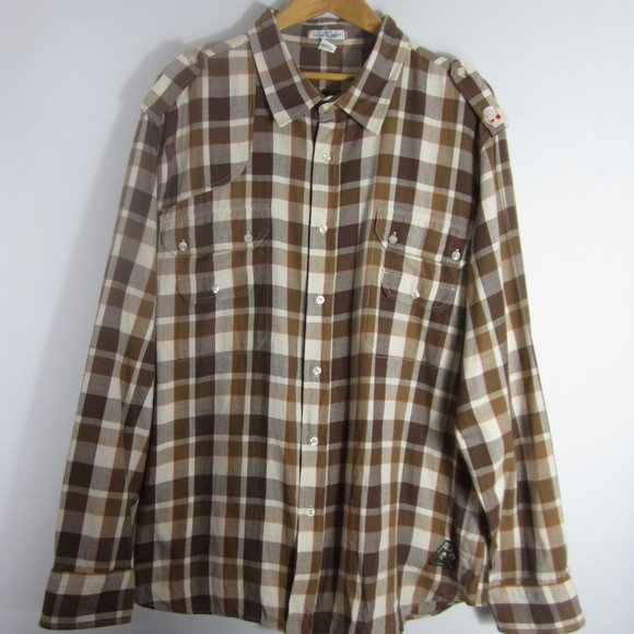 New Artful Dodger Mens 4XL Brown Plaid 100% Cotton LS Button Front Shirt - Picture 11 of 14